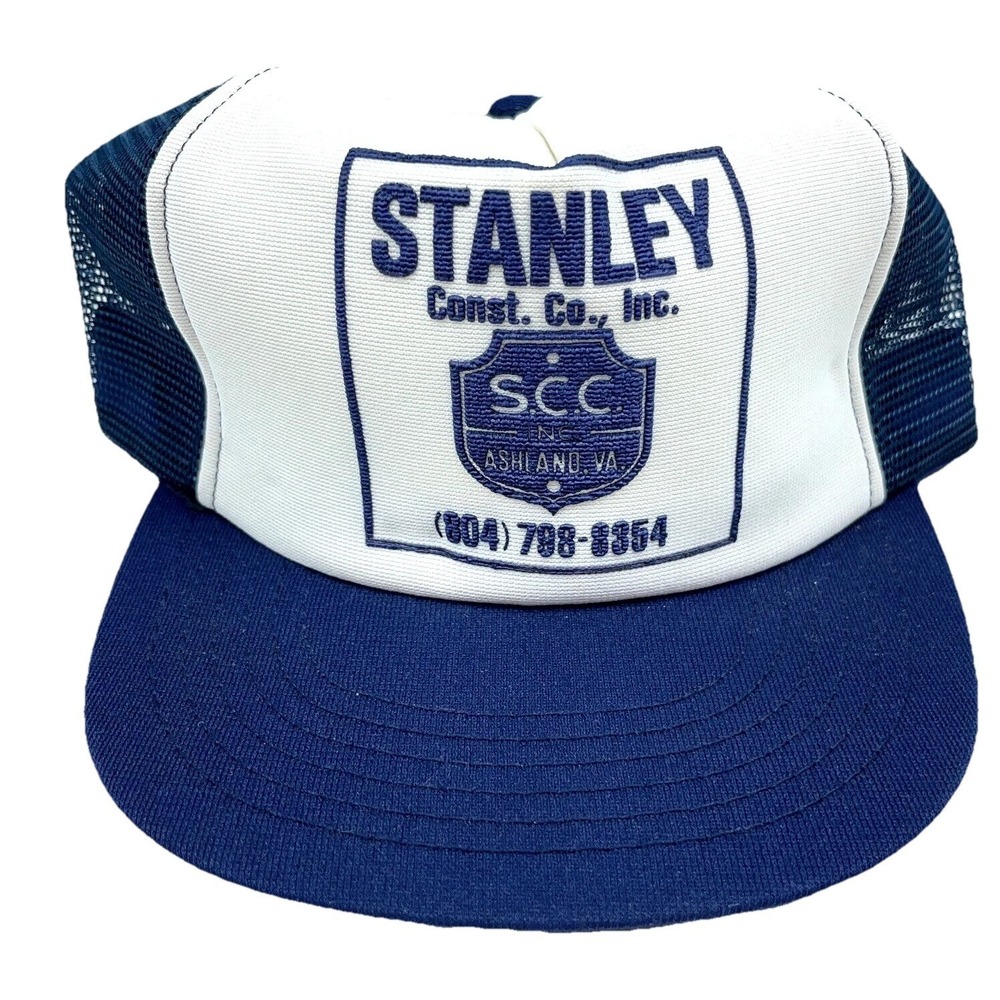 Vintage Trucker Hat Cap Snap Back USA 80s 90s Mesh Puffy Stanley Construction